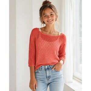GAP Coral Knit Sweater Womens XS 3/4 Sleeve Textured Casual Top
